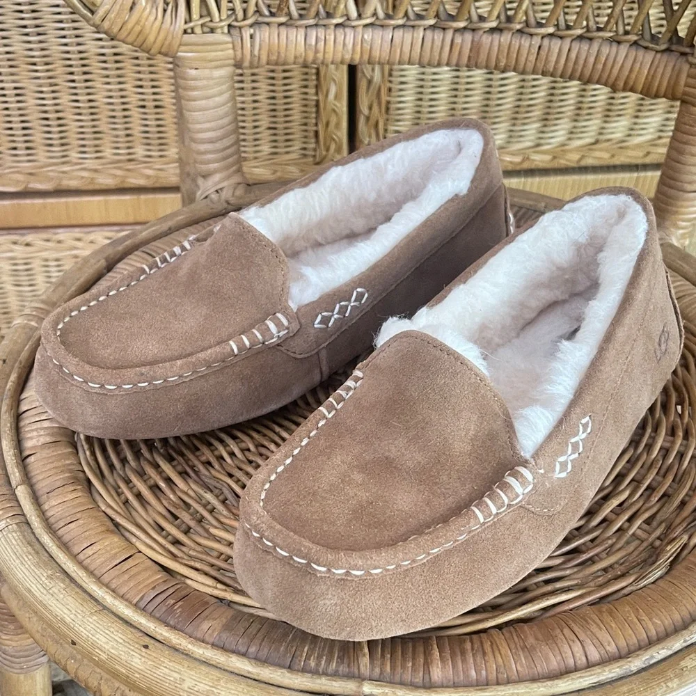 UGG Tan Suede Ansley Moccasin Slippers - Picture 1 of 6